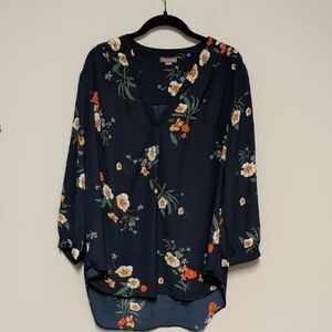 Floral Print Women's Blouse - Navy